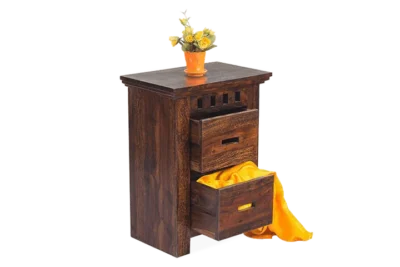Rustic Design Bedside Table with Wooden Body and Drawer Storage System