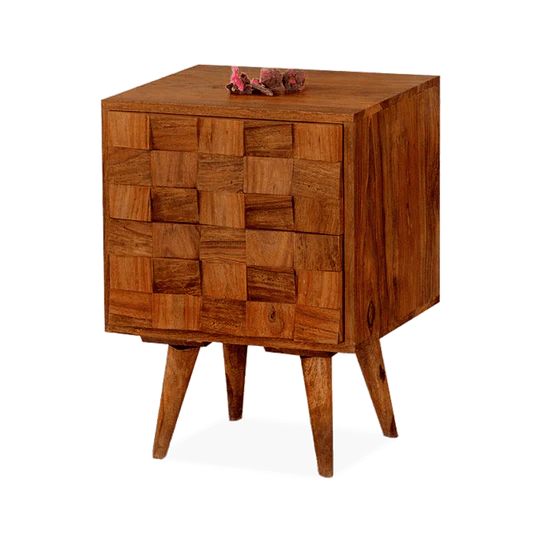 Bedside Table in Solid Sheesham Wood with Smooth Drawers and Shelf - Image 3