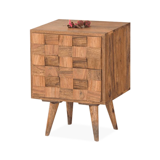 Bedside Table in Solid Sheesham Wood with Smooth Drawers and Shelf - Image 5