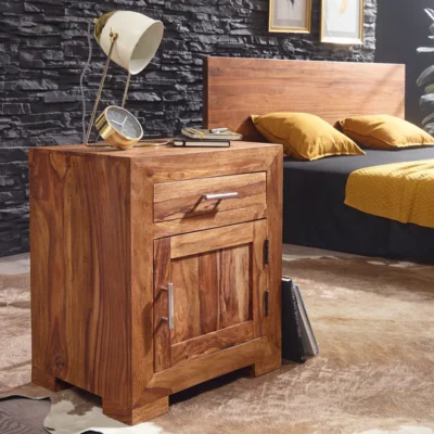 Elegant Crystal Sheesham wood bedside table by Classic Wood with rich finish