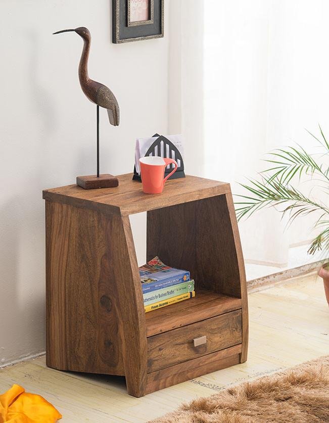 Swivel Bedside Table Solid Wood with Drawer By Classic Wood - Image 3