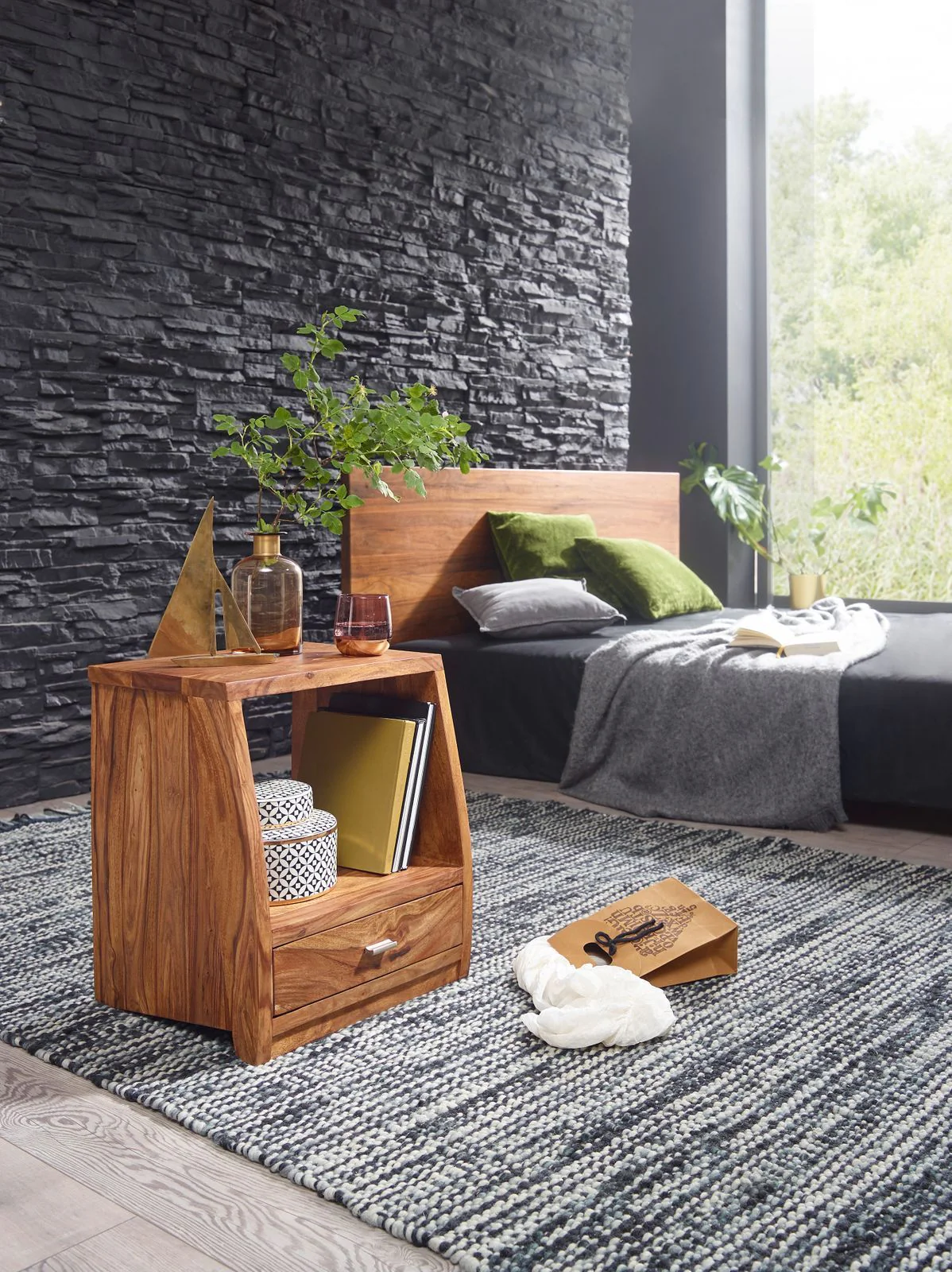 Swivel Bedside Table Solid Wood with Drawer By Classic Wood - Image 2