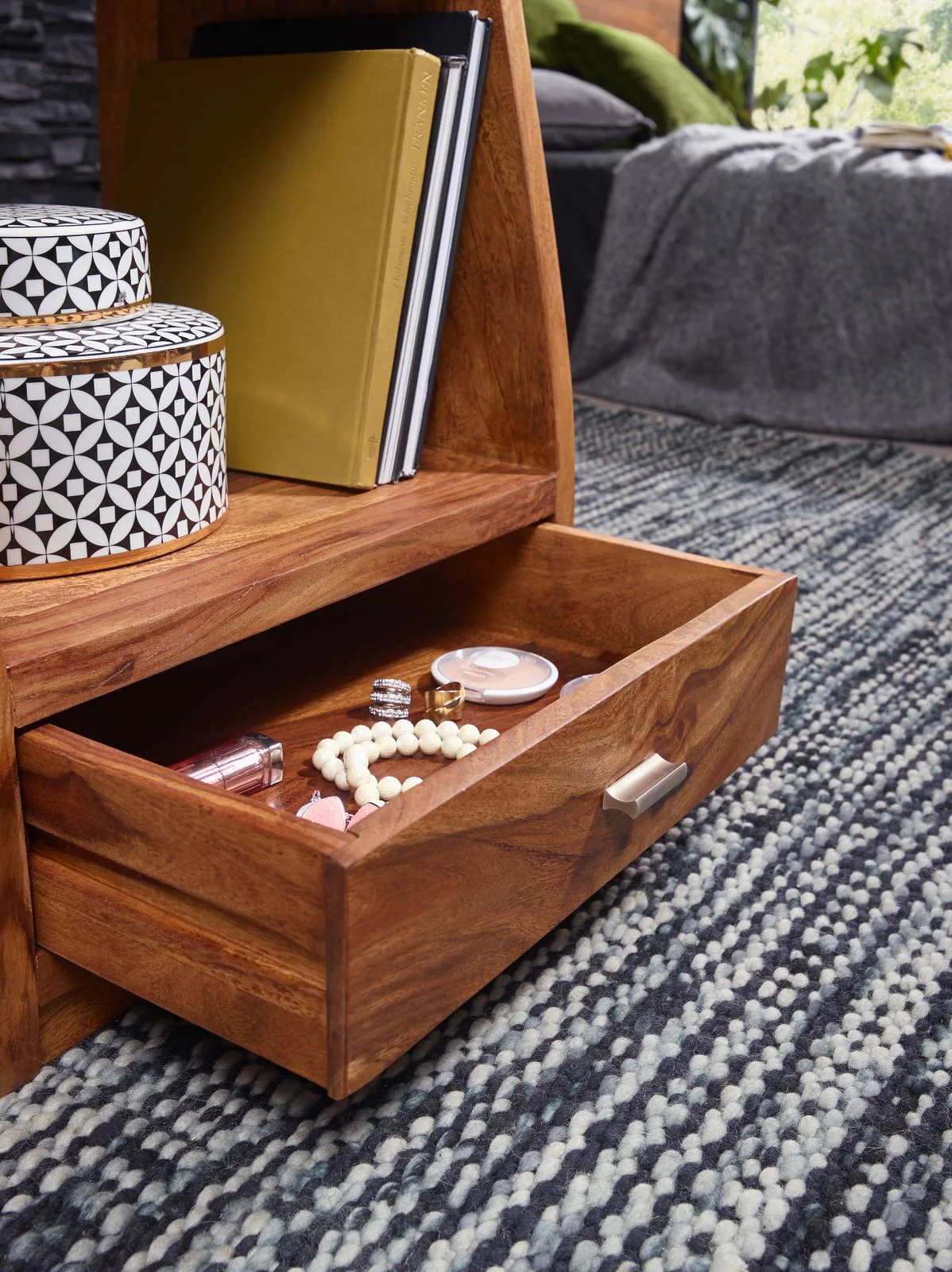 Swivel Bedside Table Solid Wood with Drawer By Classic Wood - Image 11