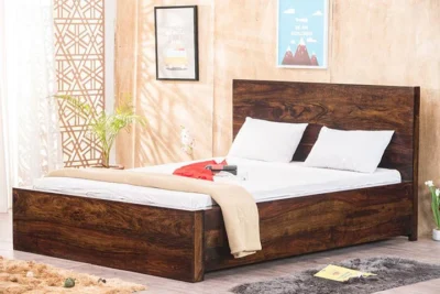 Buy Sheesham wood hydraulic bed with easy lift storage online