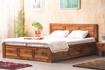 Classic Wood Whimsical hydraulic storage bed in solid wood with clean modern design