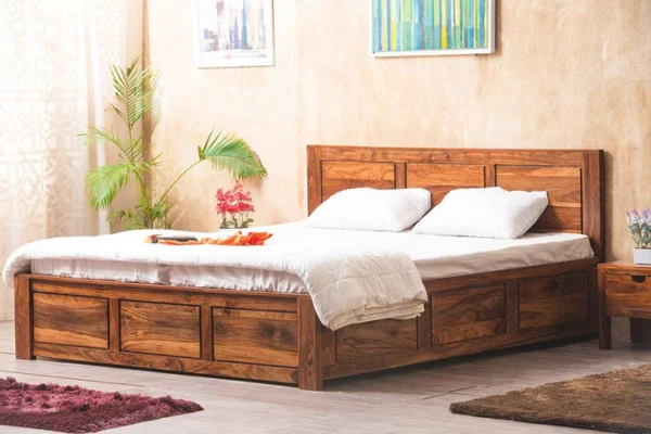 Classic Wood Whimsical hydraulic storage bed in solid wood with clean modern design