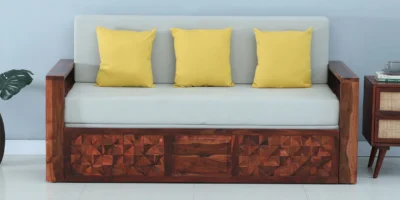 Convertible sofa bed featuring strong durable frame, comfortable mattress, and space-saving design ideal for guest rooms.