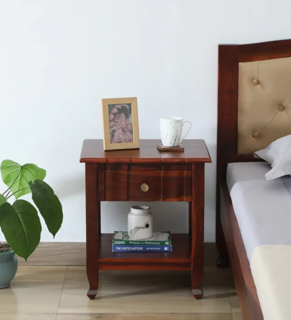 Stylish decorative bedside table featuring a durable wooden drawer