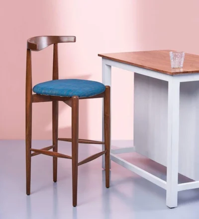 Wooden bar chair set of 2 featuring upholstered backrest and soft cushioned seat for comfortable seating.