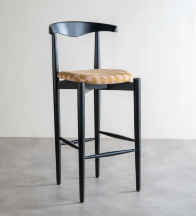 Set of 2 adjustable bar chairs with cushioned seats and chrome base support by Classic Wood.