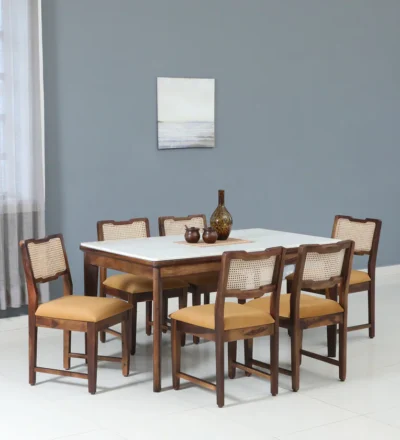 Minimalist Sheesham dining set featuring classic polish and handcrafted finish
