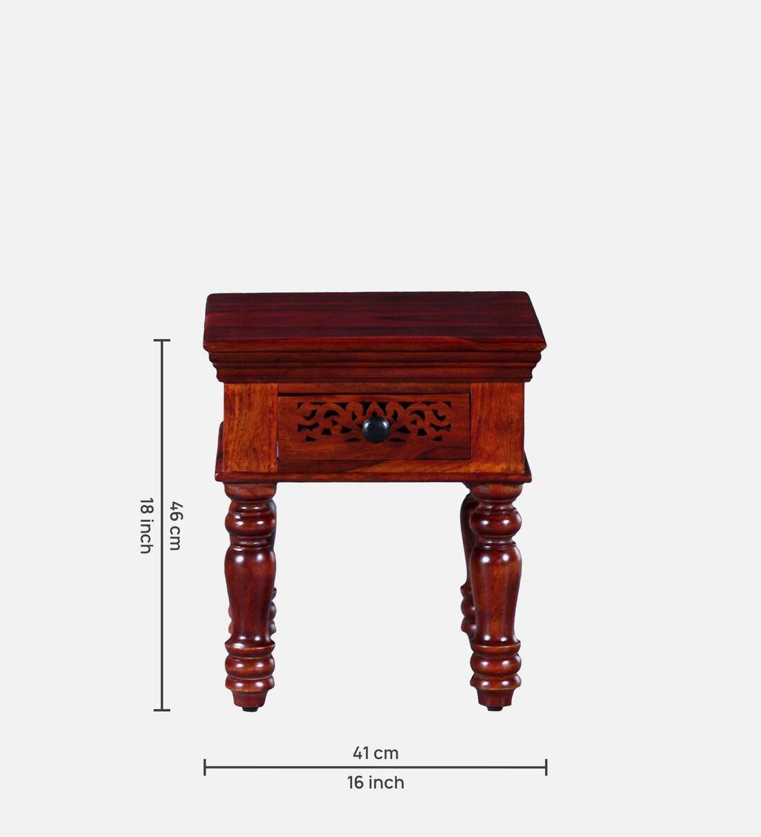 Sleek Sheesham Wood Bedside Table With Drawer By Classic Wood - Image 3