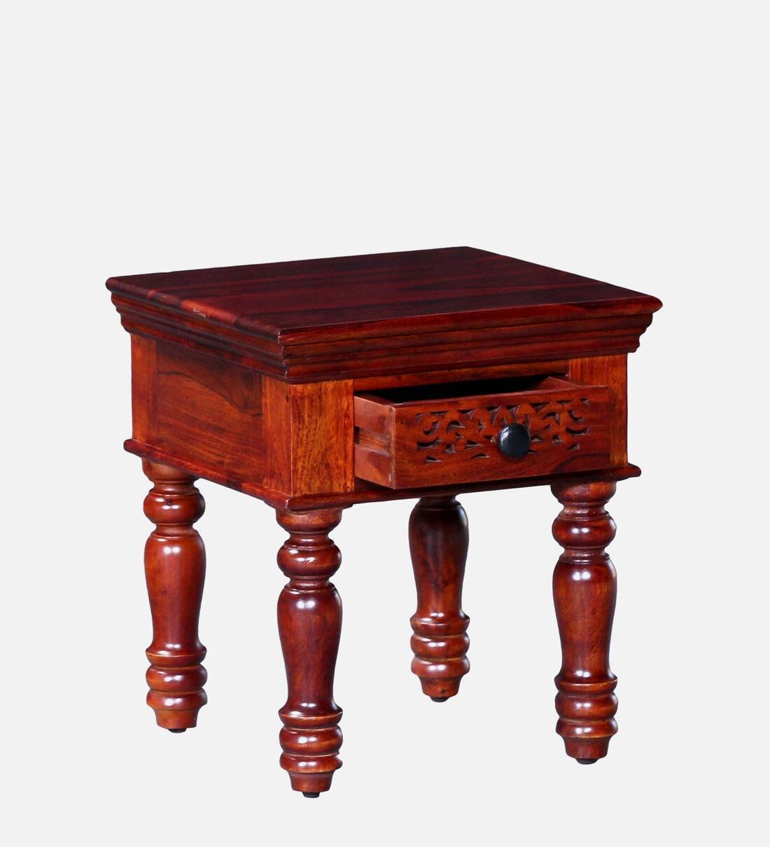 Sleek Sheesham Wood Bedside Table With Drawer By Classic Wood - Image 4