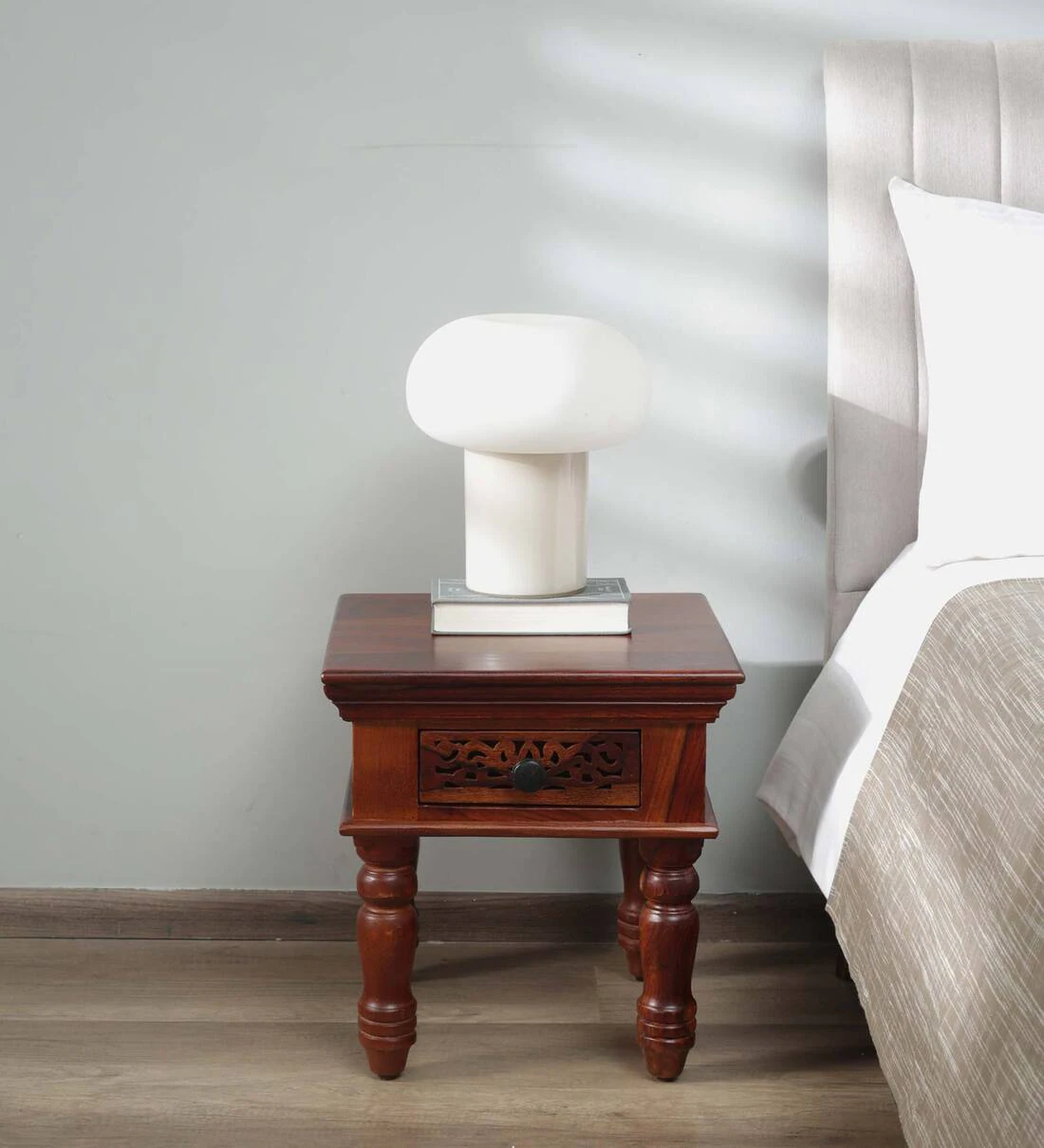 Sleek sheesham wood bedside table with drawer by Classic Wood, modern solid wood nightstand for bedroom