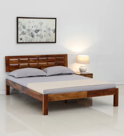 Solid wood bed with panel headboard without storage