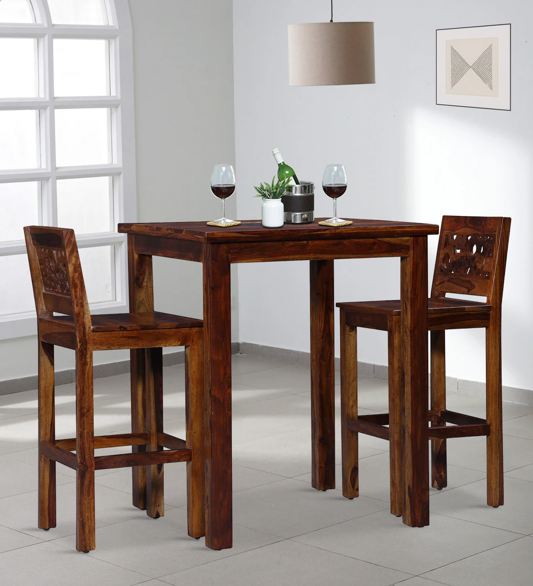 Elegant Bar Table Set with Velvet Chairs and Solid Wood Table - Image 2