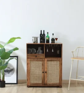 Bar Unit for Home with Bottle Space and Shutter Doors By Classic Wood