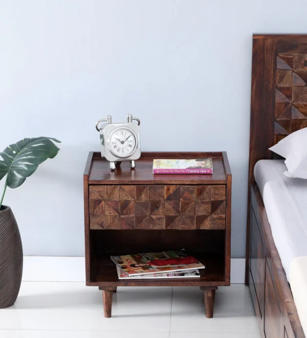 Sleek Bedside Table with Storage Compartment and Durable Sheesham Wood Frame