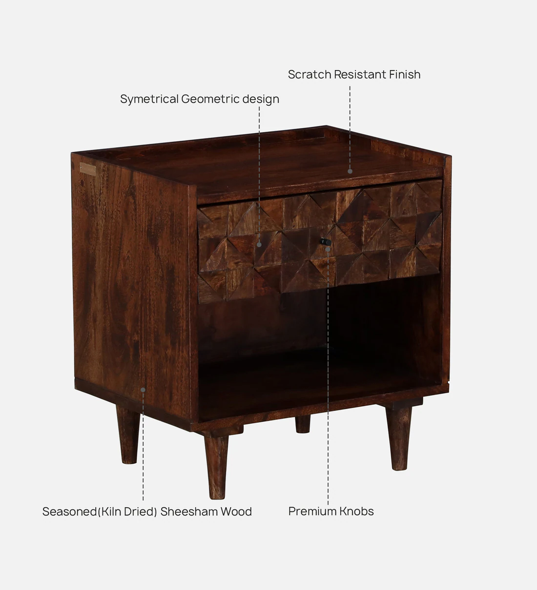 Sleek Bedside Table with Storage Compartment and Durable Sheesham Wood Frame - Image 8