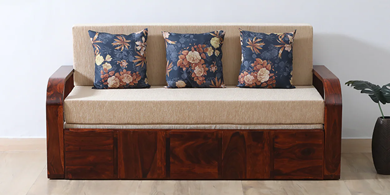 Modern sofa bed featuring comfortable backrest support, built-in drawer storage, and sturdy frame for everyday use.