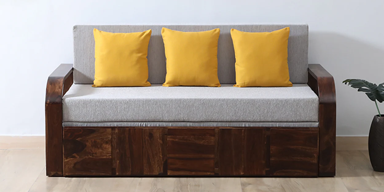 Modern stylish sofa bed featuring smooth pull-out mechanism, comfortable seating, and convenient sleeping functionality for living rooms.