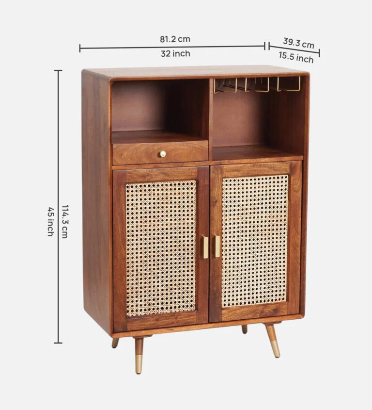 Wooden Bar Cabinet with Bottle Rack and Display Shelf By Classic Wood - Image 3