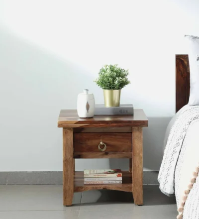 Oasis solid Sheesham wood bedside table featuring storage drawer by Classic Wood