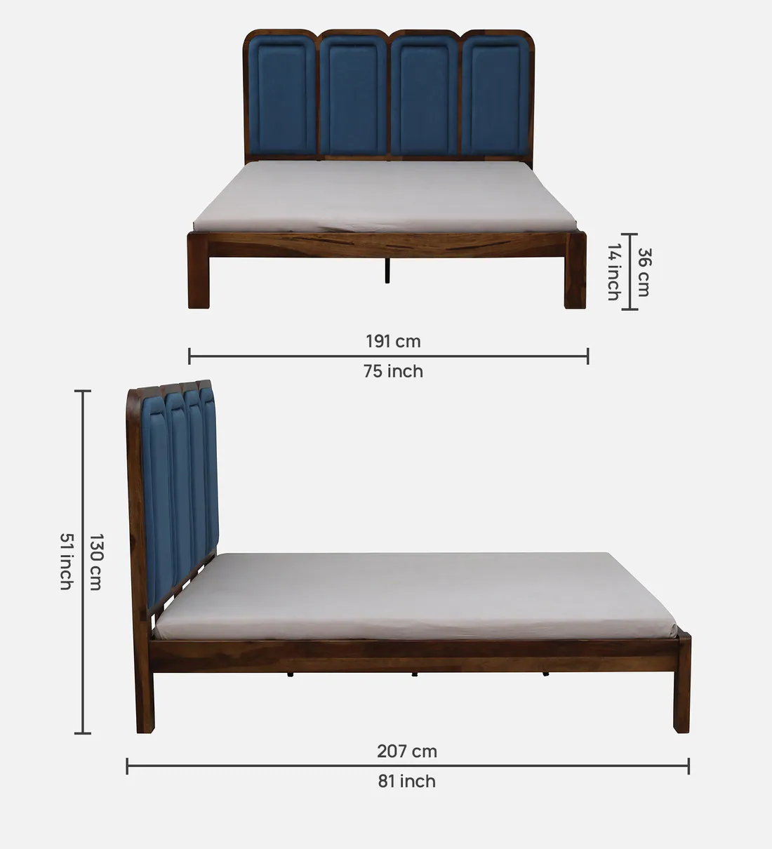 Wooden Bed with Tall Headboard and Smooth Polished Finish for Bedroom - Image 3