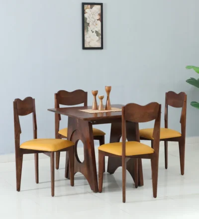 Modern wooden dining table set with smooth finish and cozy seating