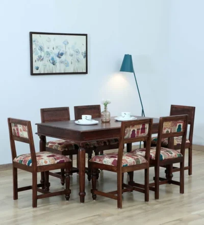 Durable solid wood dining table with six chairs and refined smooth finish