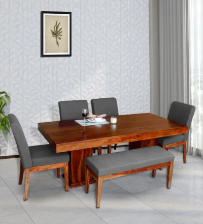 Four-seater rustic wooden dining set with comfortable seating