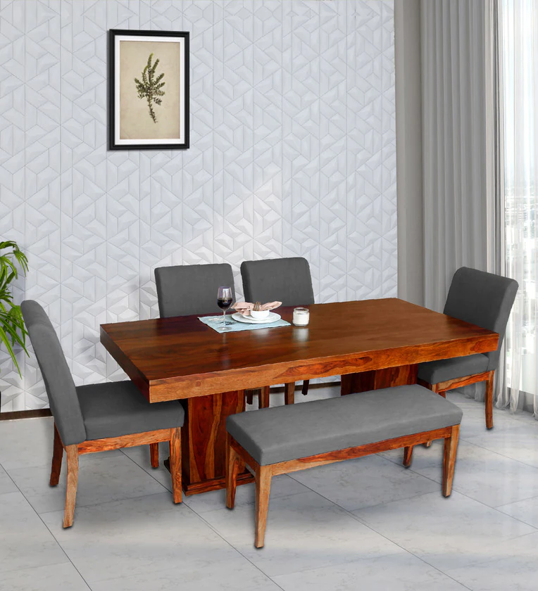 Four-seater rustic wooden dining set with comfortable seating