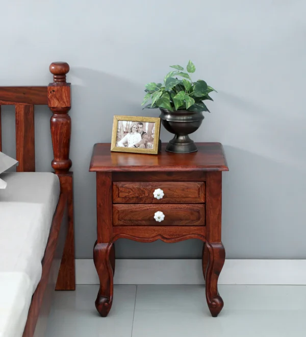 Bistro Bedside Table Sheesham Wood With Drawers By Classic Wood