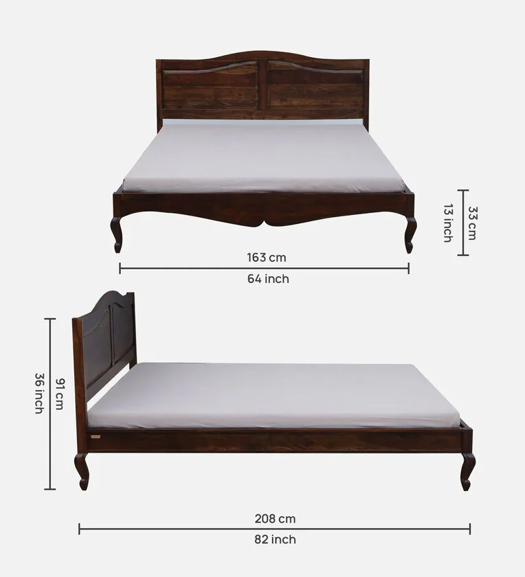 Sheesham Wooden Double Bed with Carved Headboard and Polished Finish Look - Image 3