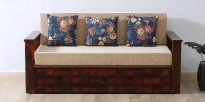 Modern upholstered sofa bed featuring soft comfortable cushions, durable wooden frame design, and multi-functional use for living spaces. 3️⃣ Detailed Alt Text