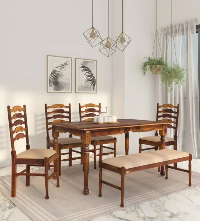 Four-seater dining set with solid wood table and matching chairs