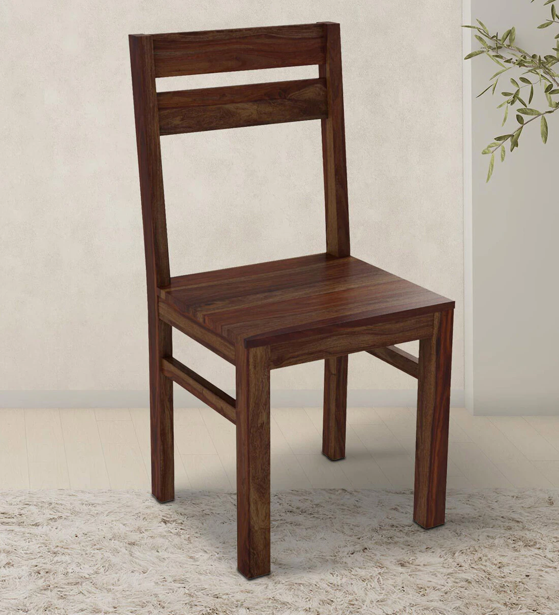 Classic solid wood dining chairs with comfortable padded seat and smooth finish, set of two