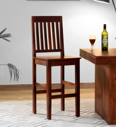 Buy Sheesham wood bar chair set of 2 with backrest and footrest online by Classic Wood for home and kitchen use.