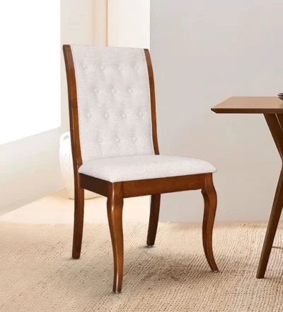 Designer Dining Chair with Wood Frame and Comfortable Upholstered Cushion (Set Of 2)