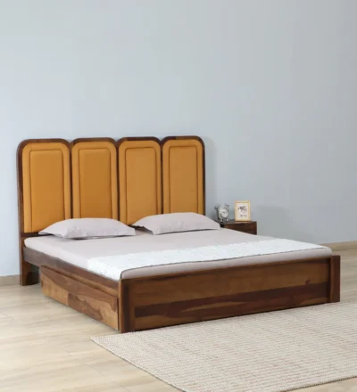 Snuggen Sheesham wood bed with drawer storage by Classic Wood, solid wood storage bed with smooth finish for bedroom