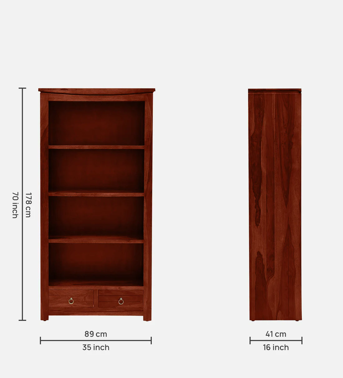 Solid Wood Sheesham Bookshelf with Spacious Shelves and Decorative Carving - Image 3