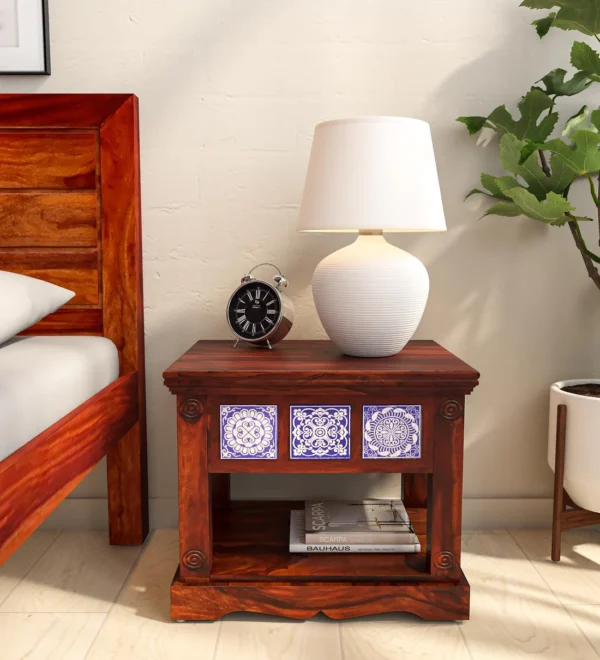 Classic Wooden Solid Bedside Table with Drawer and Open Shelf for Essentials