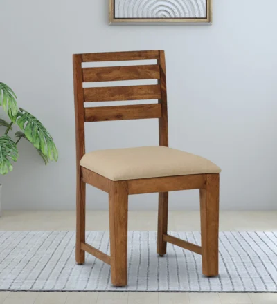 Strong wooden dining chair set of 2 for adults with supportive back and natural texture