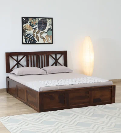Solid Sheesham wood bed with box storage modern bedroom furniture