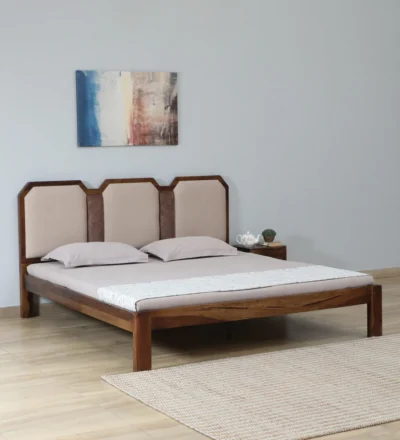 Classic Wood pure solid wood bed with cushioned gaddi headboard