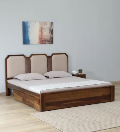 EcoRise Sheesham wood bed with drawer storage by Classic Wood, solid wood storage bed with premium finish for bedroom