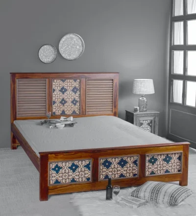 Wooden dining furniture with spacious table and four comfortable chairs