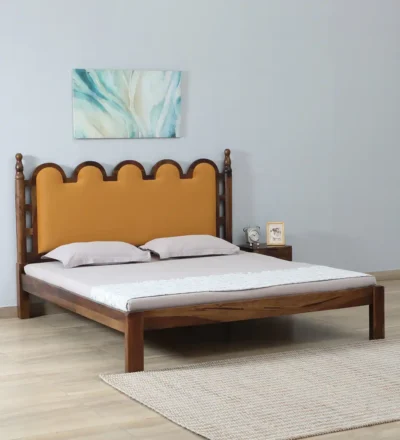 Stylish wooden bed with gaddi headboard by Classic Wood