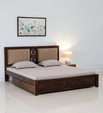 Modern Sheesham wood bed with drawer storage stylish furniture