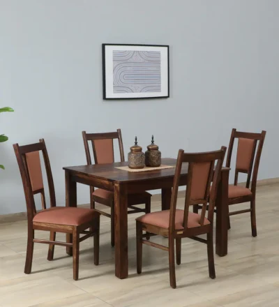 Solid wood dining furniture featuring high back chairs and smooth finish table